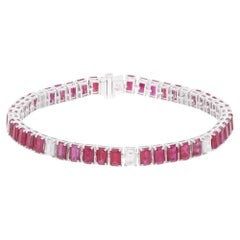 Pulsera de diamantes y rubíes talla esmeralda Oro blanco de 14 kilates Joyas de piedras preciosas hechas a mano