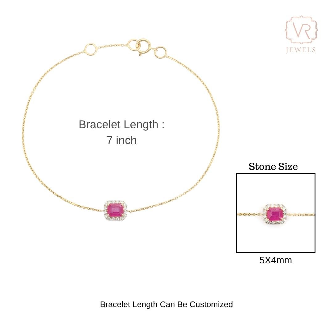 Bracciale a catena con rubini e diamanti taglio smeraldo in oro giallo 14K Regalo di gioielli in vendita 8