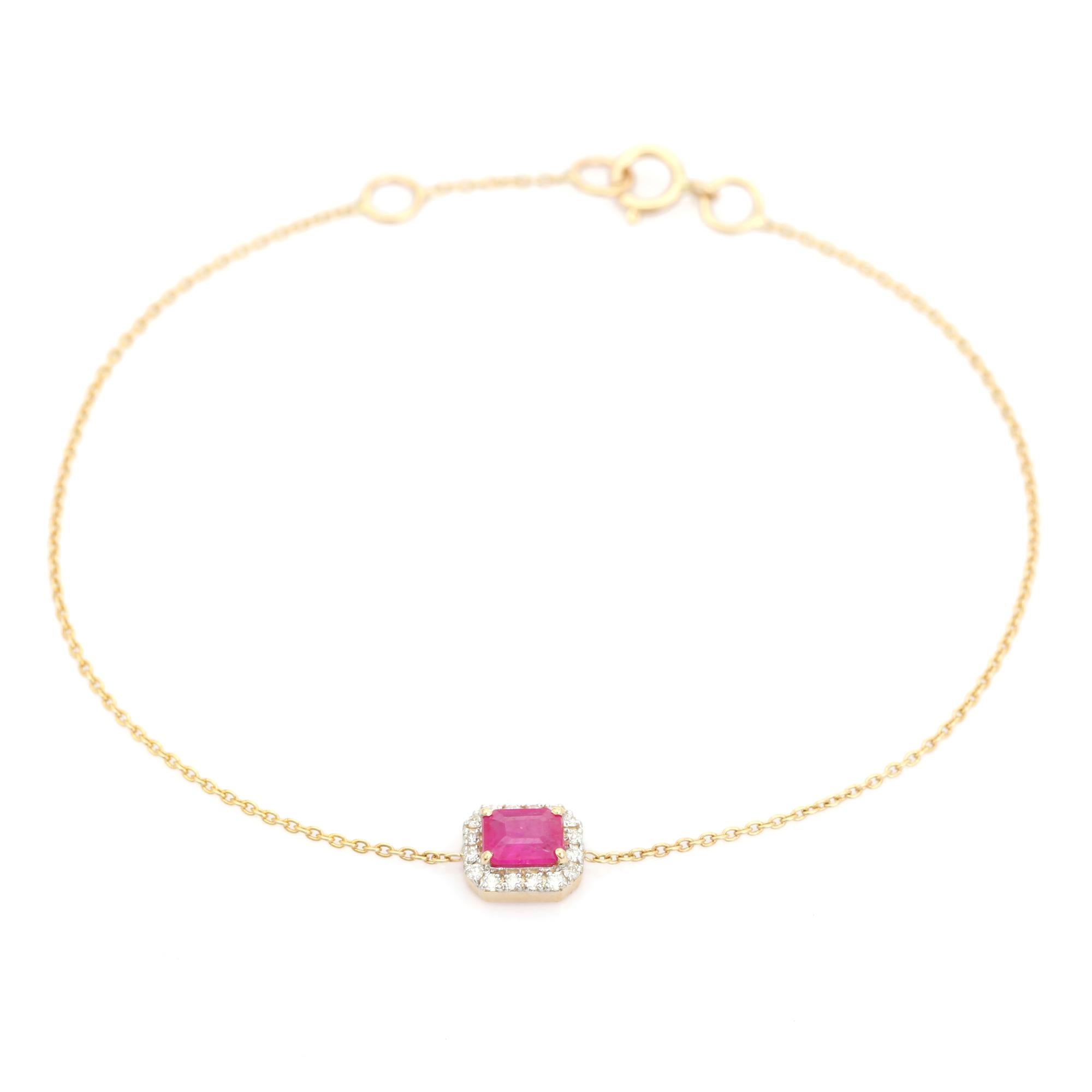 Bracciale a catena con rubini e diamanti taglio smeraldo in oro giallo 14K Regalo di gioielli In condizioni Nuovo in vendita a New York, NY