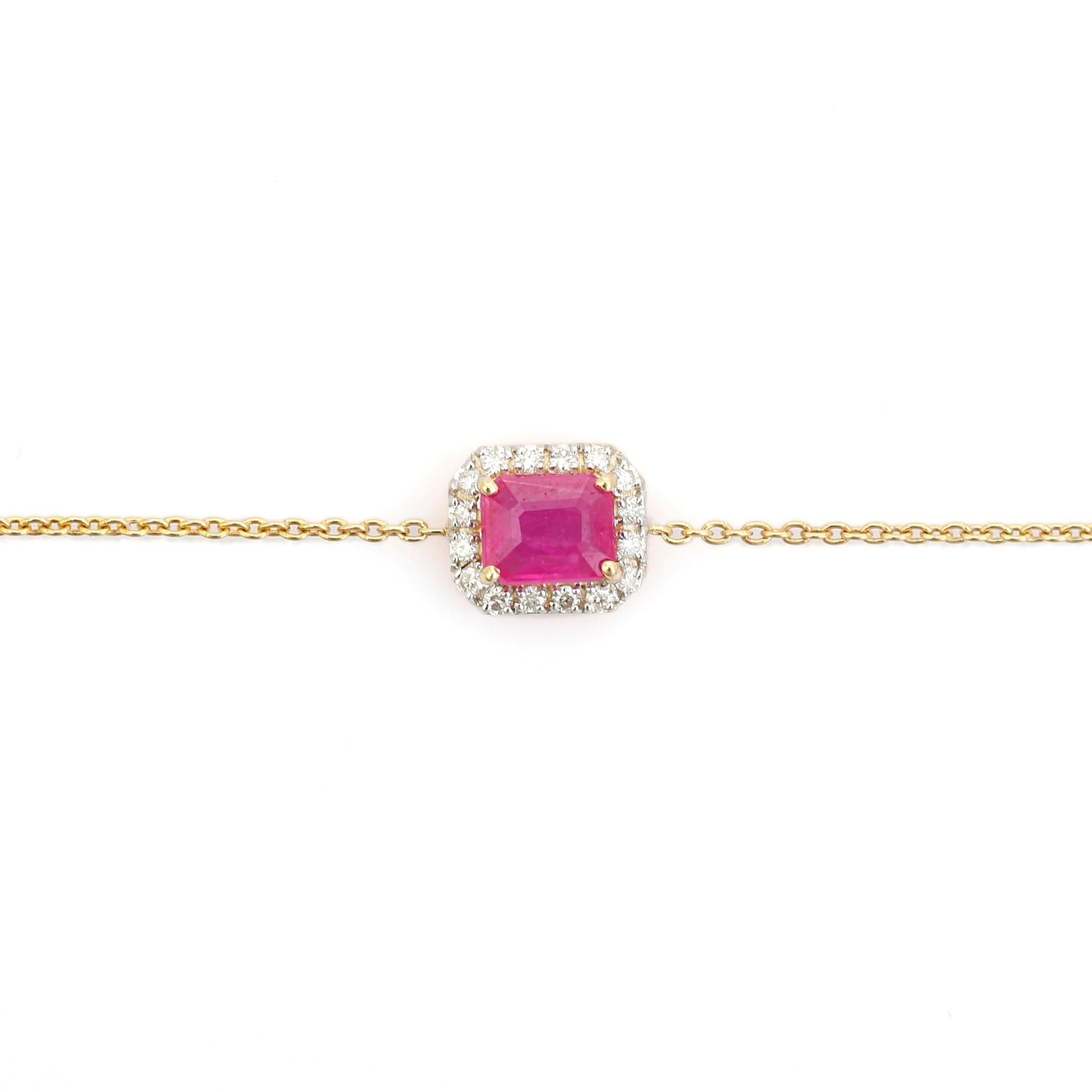 Bracciale a catena con rubini e diamanti taglio smeraldo in oro giallo 14K Regalo di gioielli in vendita 1
