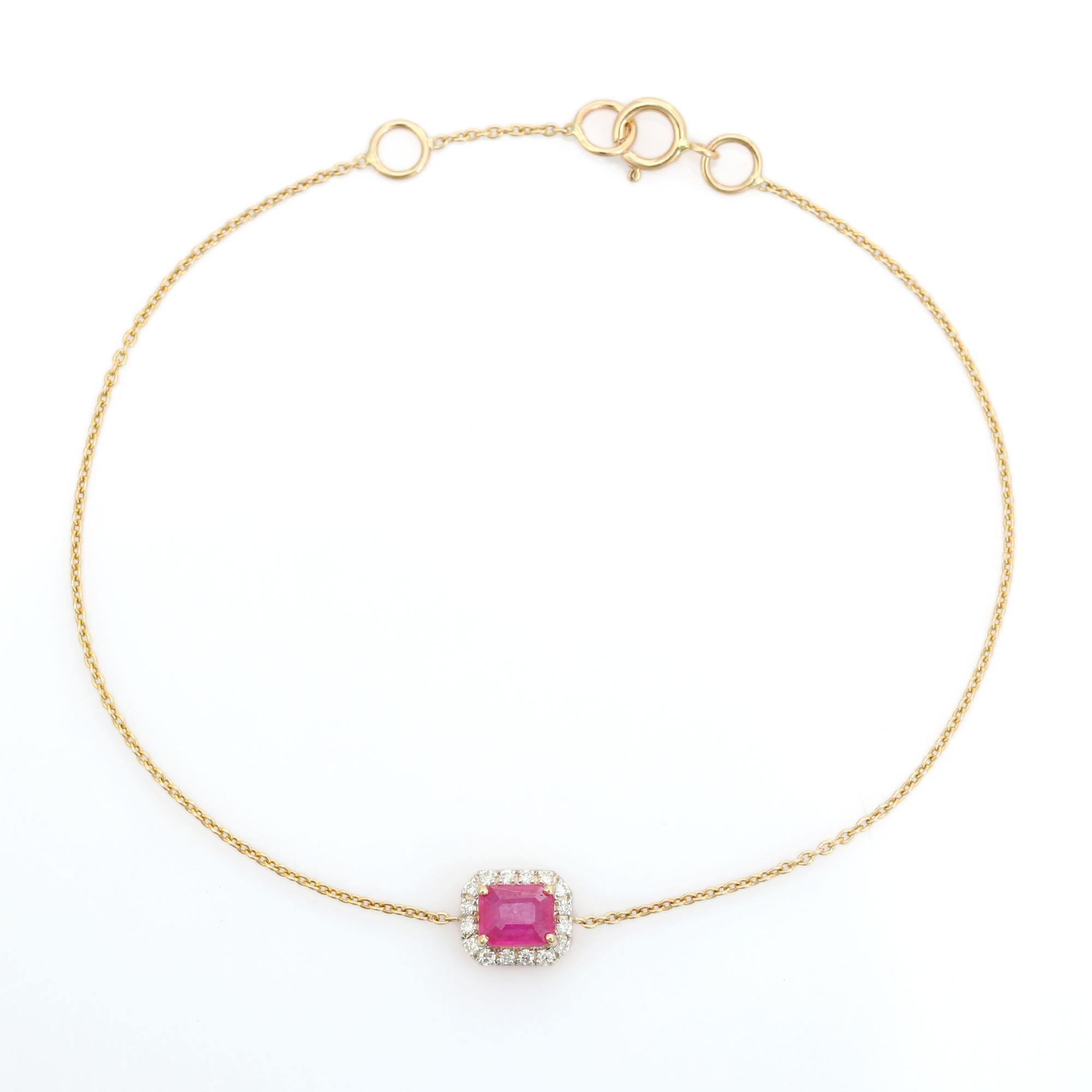 Bracciale a catena con rubini e diamanti taglio smeraldo in oro giallo 14K Regalo di gioielli in vendita 2