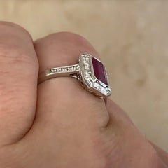 Emerald Cut Ruby Heirloom Ring (Approx. 1.20-Carats), Diamond Halo, Platinum