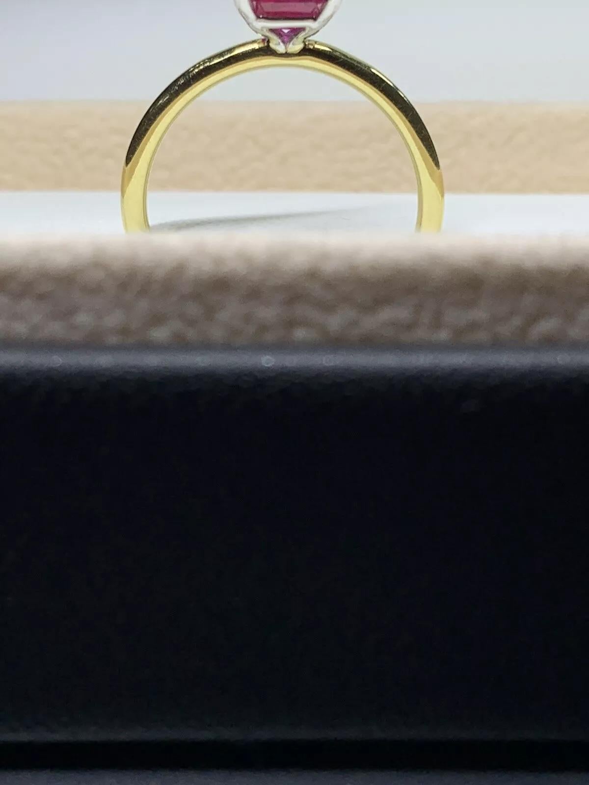 Emerald Cut Emerald cut ruby engagement ring 18k yellow gold For Sale