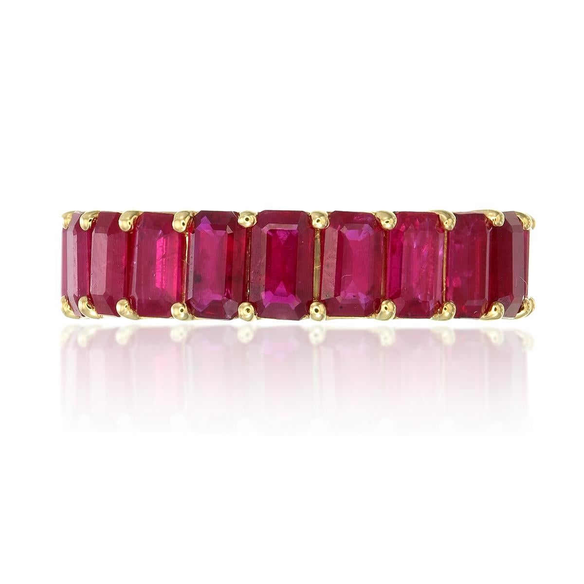 Artisan Emerald cut ruby eternity band in 18kt For Sale