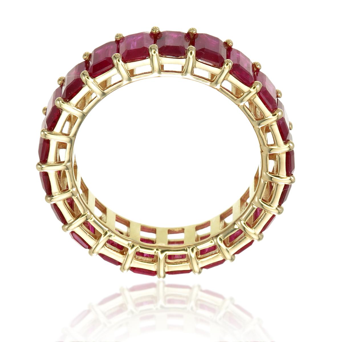 Emerald Cut Emerald cut ruby eternity band in 18kt For Sale