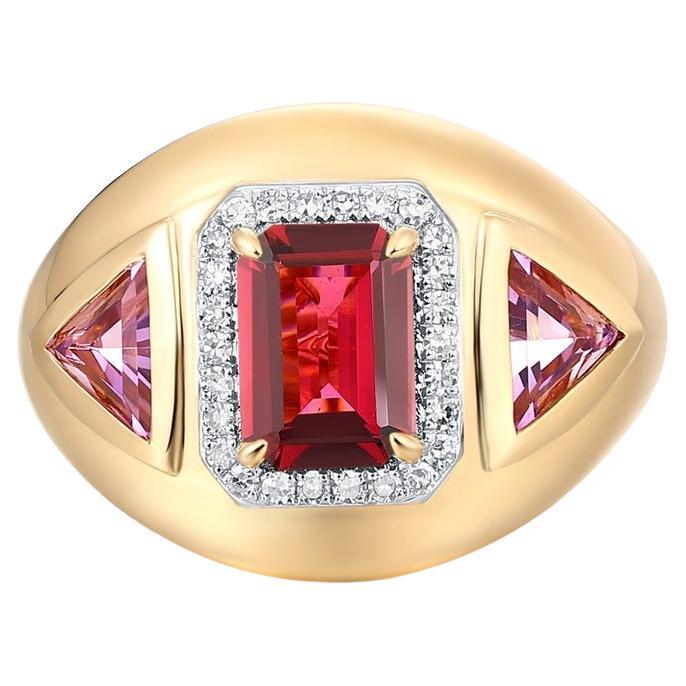 Smaragd-Schliff Rubin Rosa Saphir 14K (18k auf Anfrage) Gelbgold Statement Ring