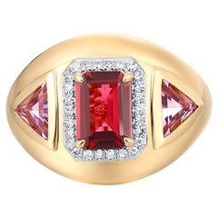 Smaragd-Schliff Rubin Rosa Saphir 14K (18k auf Anfrage) Gelbgold Statement Ring