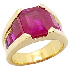 Emerald Cut Ruby Ring Set in 18 Karat Gold Settings