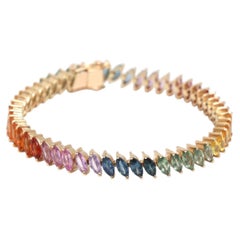 15.04ct Sapphire Emerald-Cut 14K Gold Tennis Bracelet