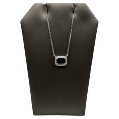 Emerald Cut Sapphire and Diamond Necklace in 14kt White Gold – 6.8x4.7mm Sapp.