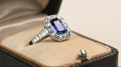 Emerald Cut Sapphire (Approx. 1.60 Carat) Diamond Halo, Platinum