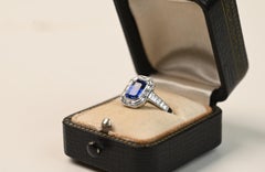 Sapphire and Diamond Engagement Ring. 1.60ct Sapphire Diamond Halo Ring Platinum
