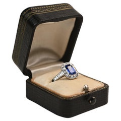 Emerald Cut Sapphire (Approx. 1.60 Carat) Diamond Halo, Platinum