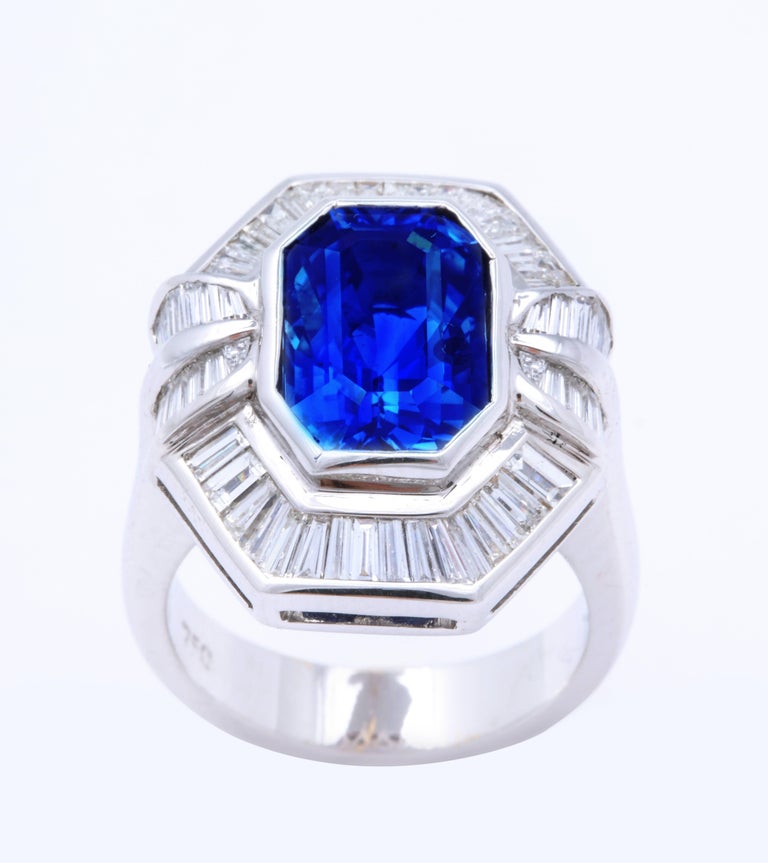 Emerald Cut Sapphire Baguette Diamond Cocktail Ring In Excellent Condition In Bal Harbour, FL