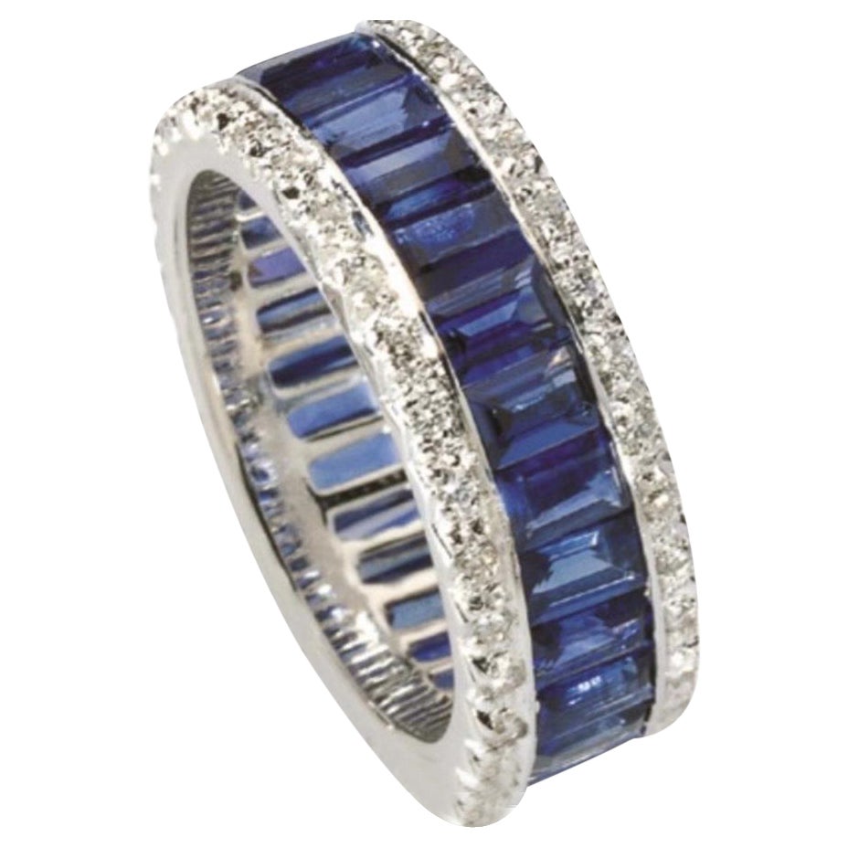 Saphirband mit 2 Reihen Diamanten im Smaragdschliff
