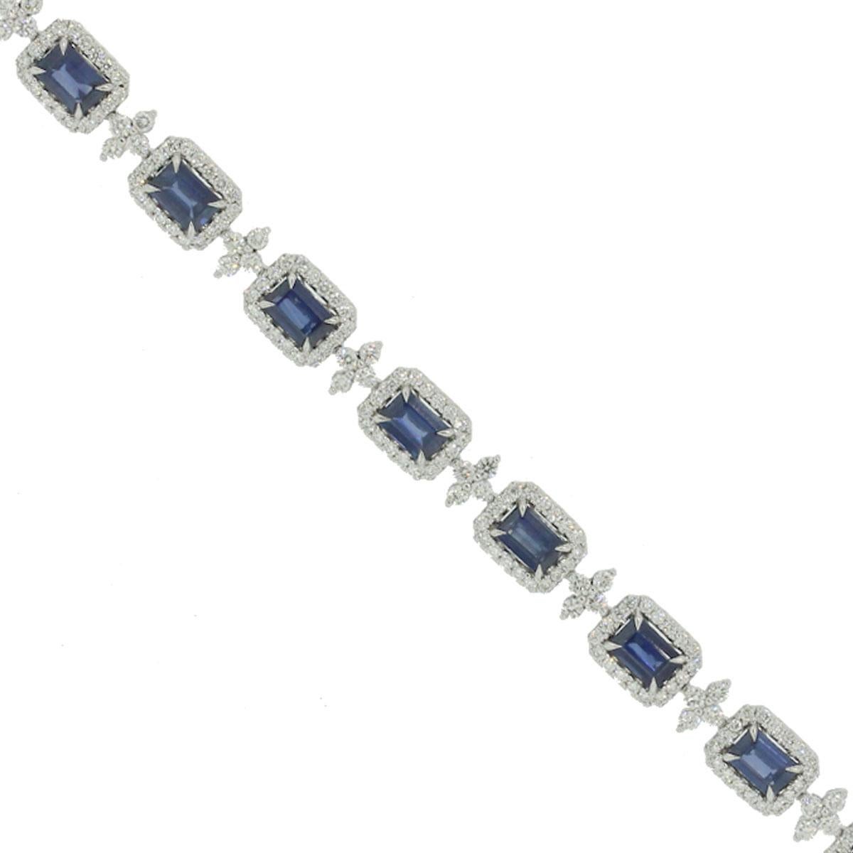 Material-18k White Gold
Gemstone Details-Approx. 8.35ctw Sapphire Gemstones.
Diamond Details-Approx. 3.61ctw of Round cut diamonds. Diamonds are G/H in color and SI in clarity
Measurements-7