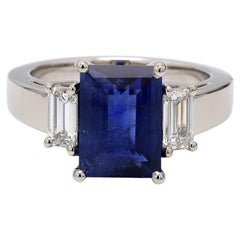 Emerald Cut Sapphire & Diamond Platinum Estate Ring Sz. 6.5