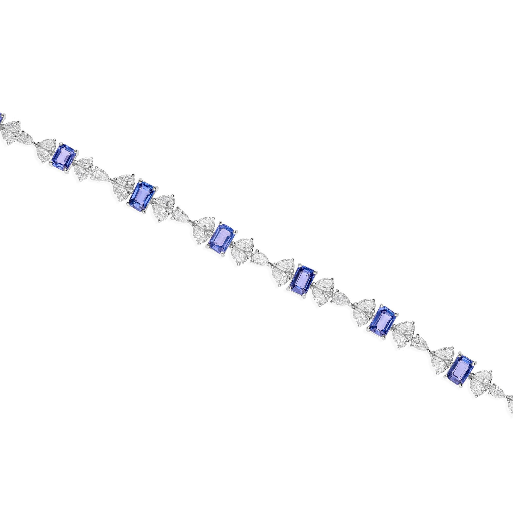 Zafiro talla esmeralda Diamante Pulsera de Tenis Oro Blanco 18K Regalo de Aniversario Art Decó en venta
