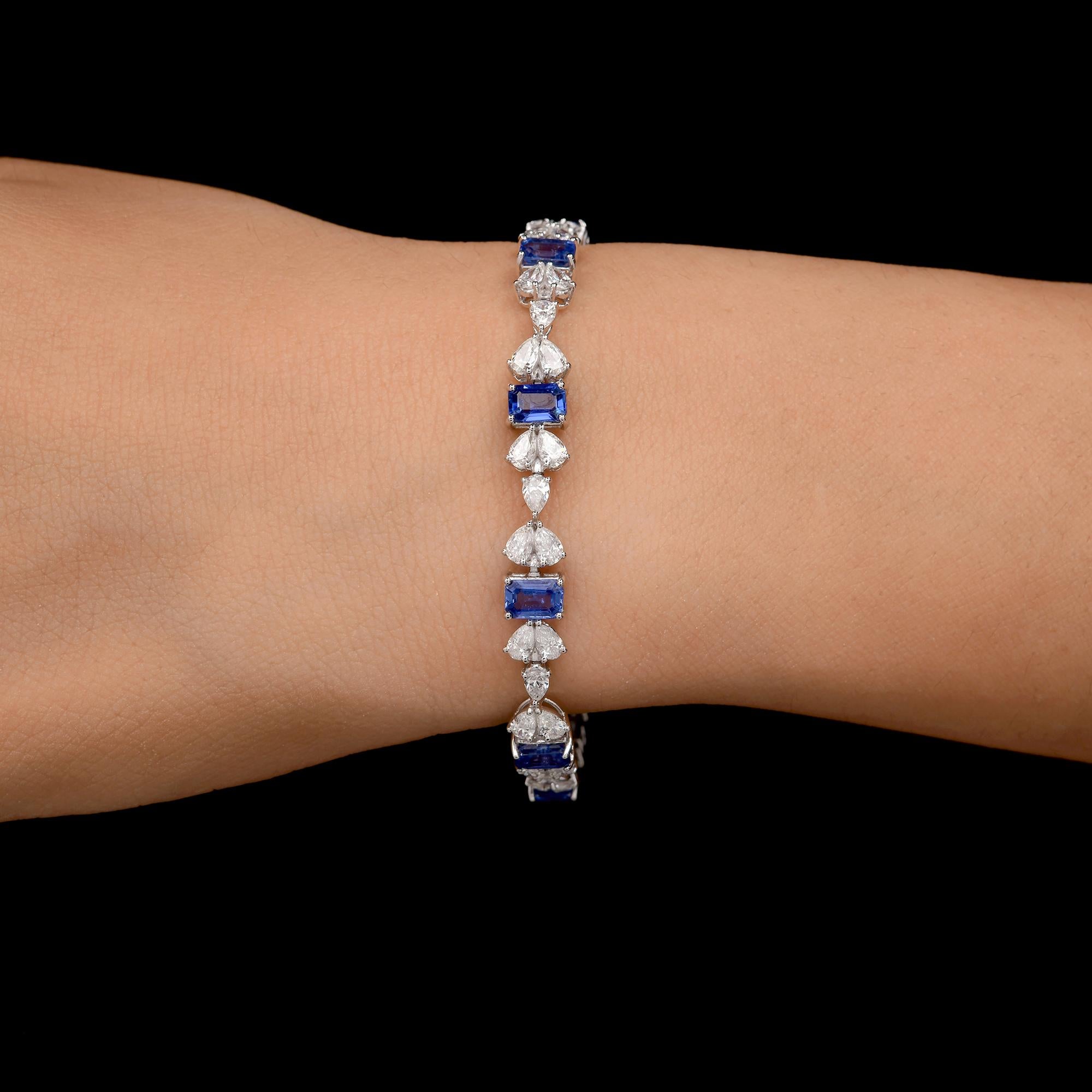 De las mujeres Zafiro talla esmeralda Diamante Pulsera de Tenis Oro Blanco 18K Regalo de Aniversario en venta