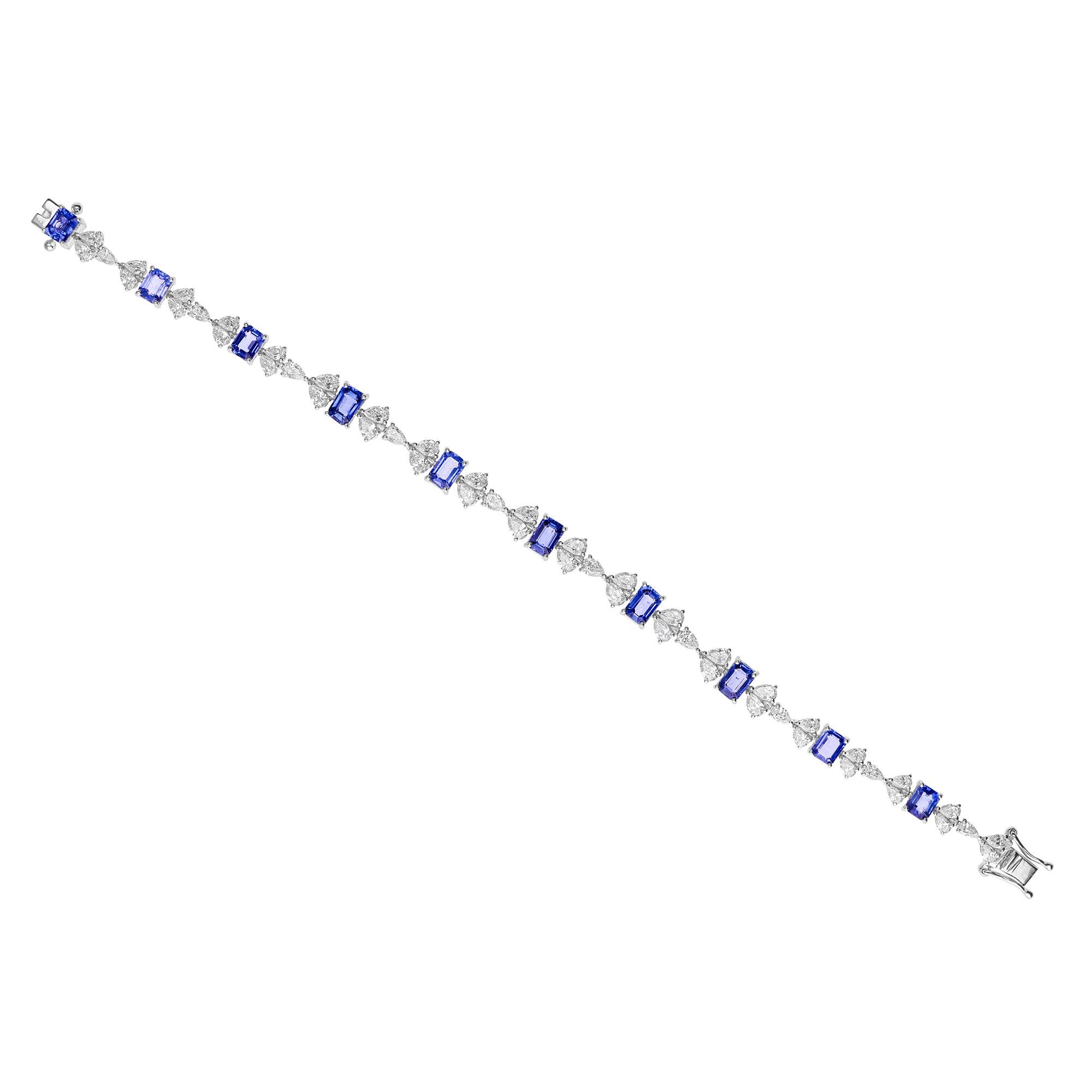 Zafiro talla esmeralda Diamante Pulsera de Tenis Oro Blanco 18K Regalo de Aniversario en venta