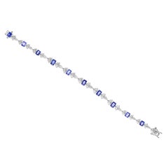 Zafiro talla esmeralda Diamante Pulsera de Tenis Oro Blanco 18K Regalo de Aniversario