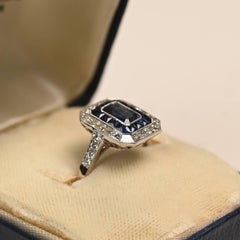 Emerald Cut Sapphire Double Halo Ring (Approx. 0.80-Carats) w/ Diamond, Platinum