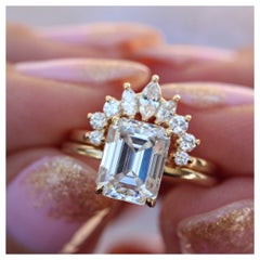 Emerald Cut Solitaire 2.0ct Diamond Engagement Two Ring Set "Demi" & "Tessa"