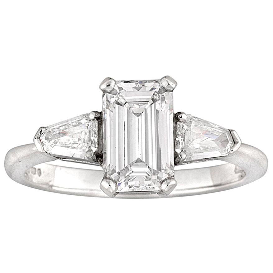 GIA Certified 1.47 Carat Emerald-Cut Solitaire Diamond Ring For Sale