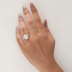 2.95 Carat Emerald Pear Natural Diamond Halo Solitaire Ring, 14k White Gold
