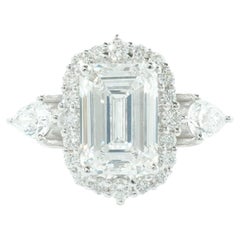 Emerald Cut Solitaire Natural Diamond Halo Ring in 14K Solid Gold (Certified)
