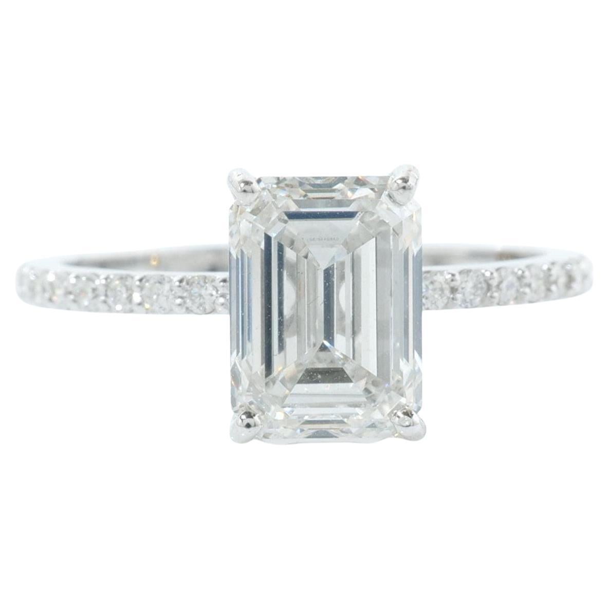 Emerald Cut Solitaire Natural Diamond Pave Band in 14K Solid Gold (Certified)