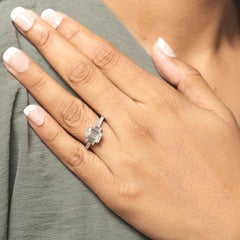 2.57 Carat Emerald Natural Diamond Solitaire Three-Stone Ring, 14k White Gold