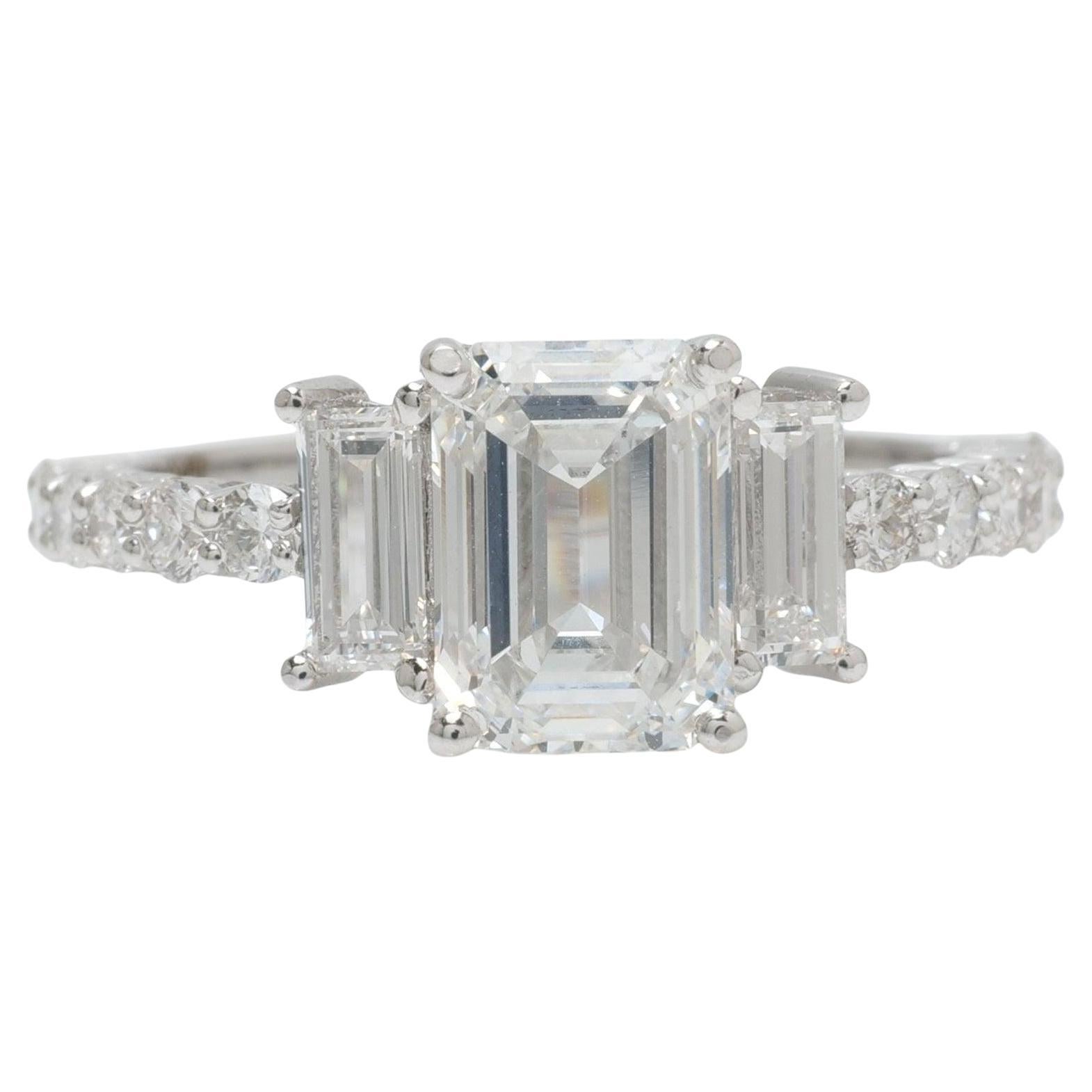 Emerald Cut Solitaire Natural Diamond Promise Ring in 14K Solid Gold (Certified) For Sale