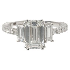 Emerald Cut Solitaire Natural Diamond Promise Ring in 14K Solid Gold (Certified)