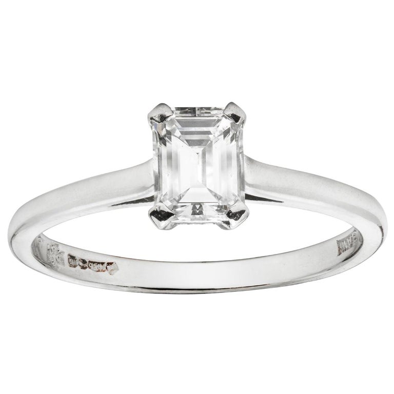 Emerald-Cut Solitaire Single Stone Diamond Ring For Sale