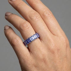 Emerald-Cut Tanzanite 14K (18K Custom) White Gold Eternity Band Ring