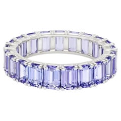 Emerald-Cut Tanzanite 14K (18K Custom) White Gold Eternity Band Ring