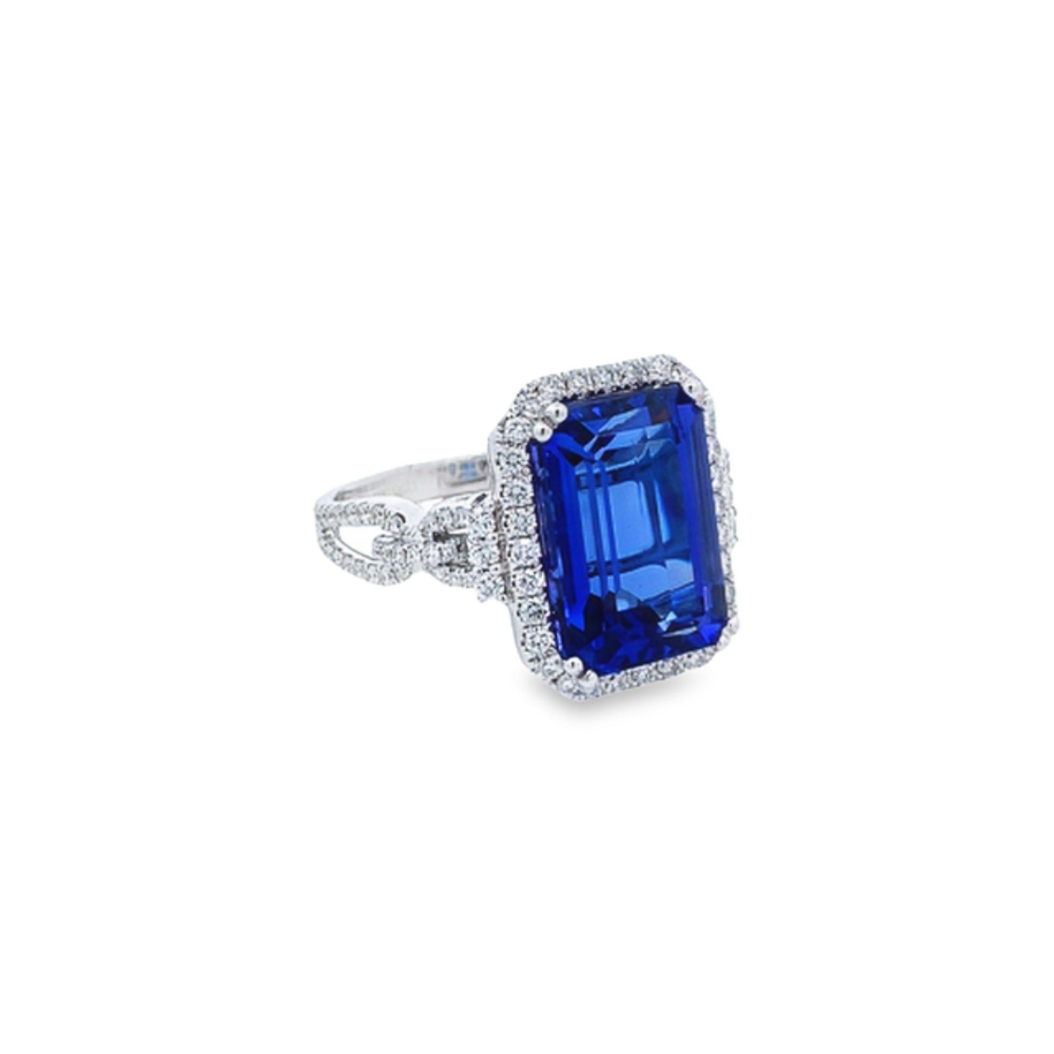 Modern Maurice Fine Jewelry - Emerald-Cut Tanzanite and Diamond Ring For Sale