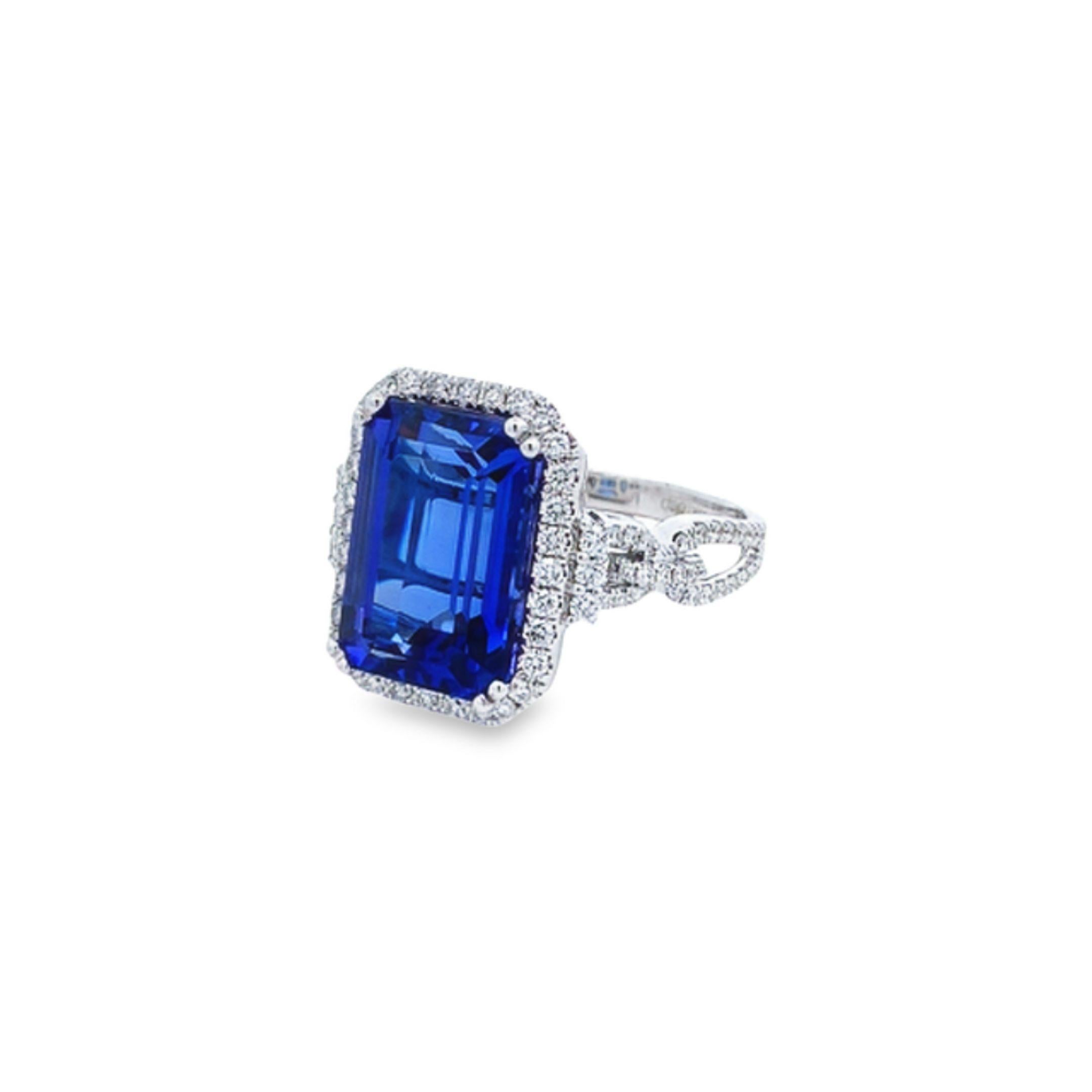 Emerald Cut Maurice Fine Jewelry - Emerald-Cut Tanzanite and Diamond Ring For Sale