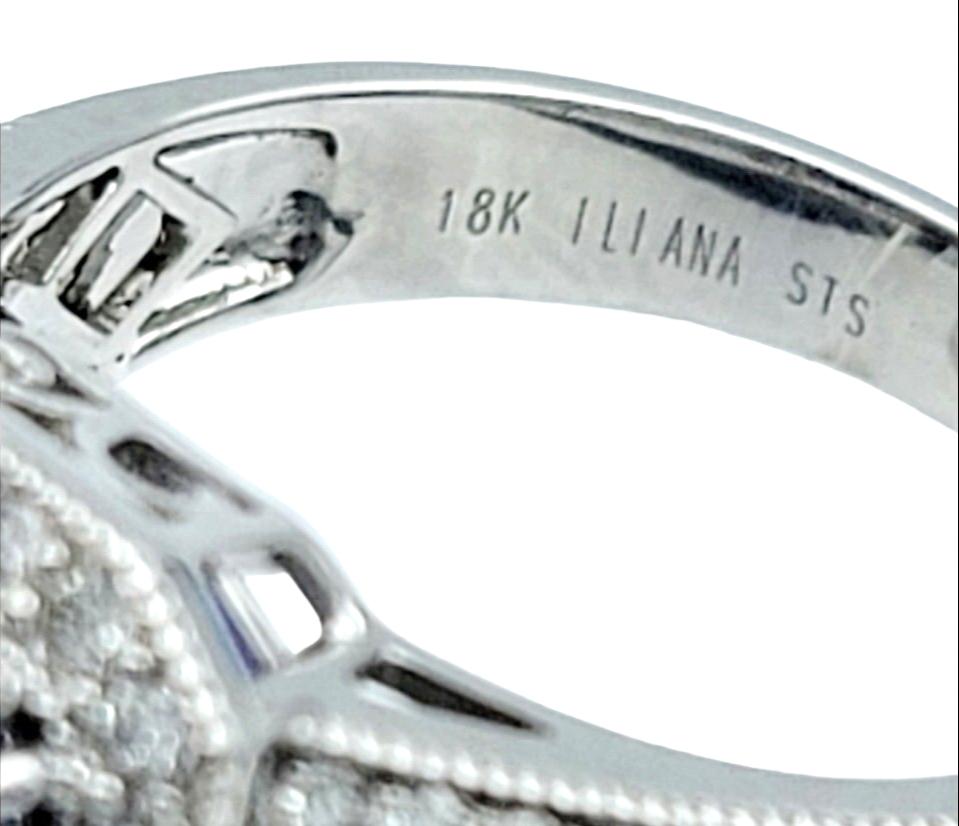 Emerald Cut Tanzanite & Diamond Halo Ring with Milgrain Detail in 18 Karat Gold For Sale 1