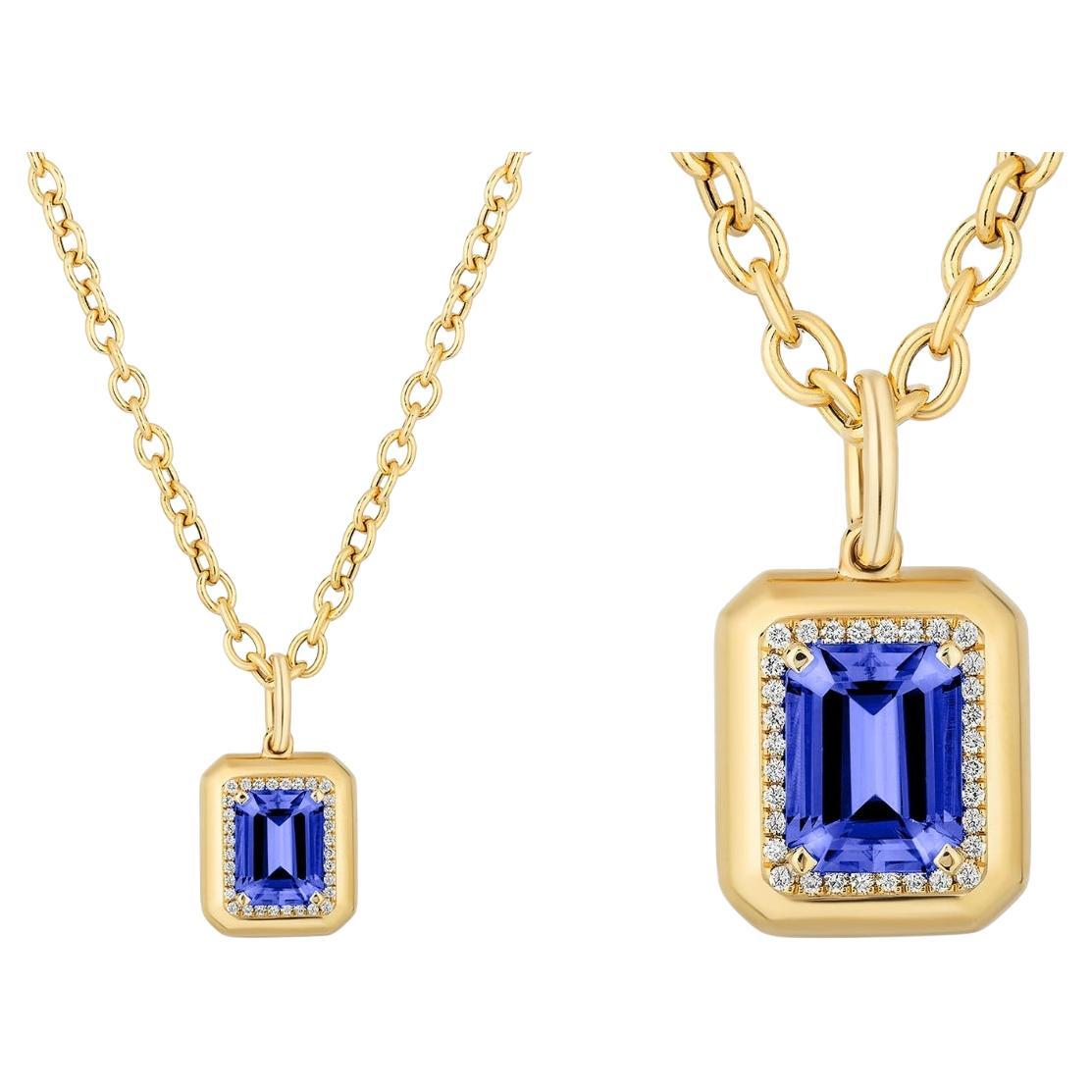 Emerald-Cut Tanzanite & Diamond Pendant in 18K Yellow Gold