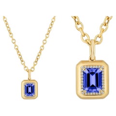 Emerald-Cut Tanzanite & Diamond Pendant in 18K Yellow Gold