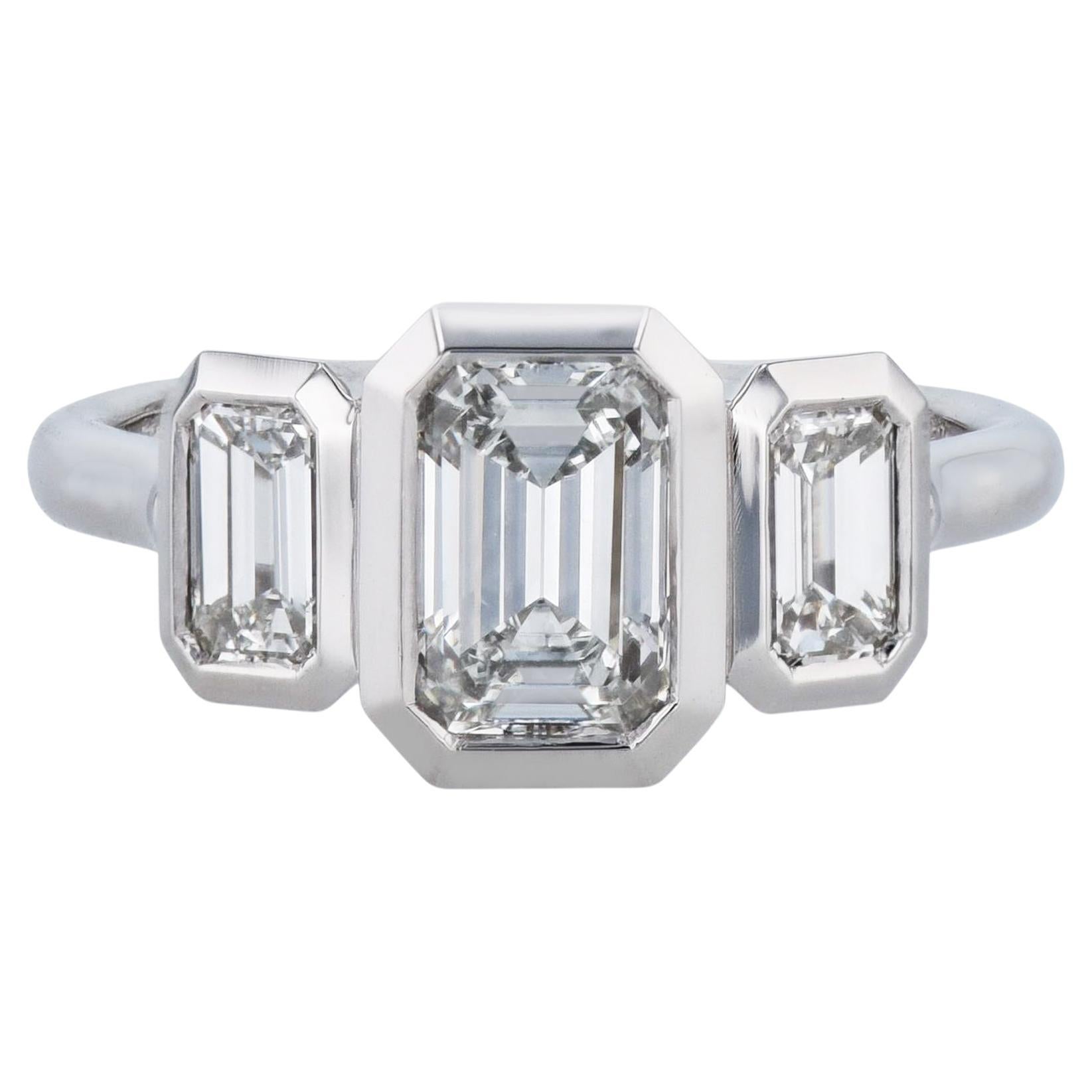Emerald Cut three Diamond Platinum Engagement Ring