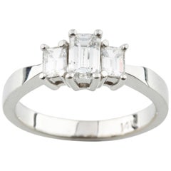 Emerald Cut Three-Stone Diamond Ring .96 Carat TCW in White Gold