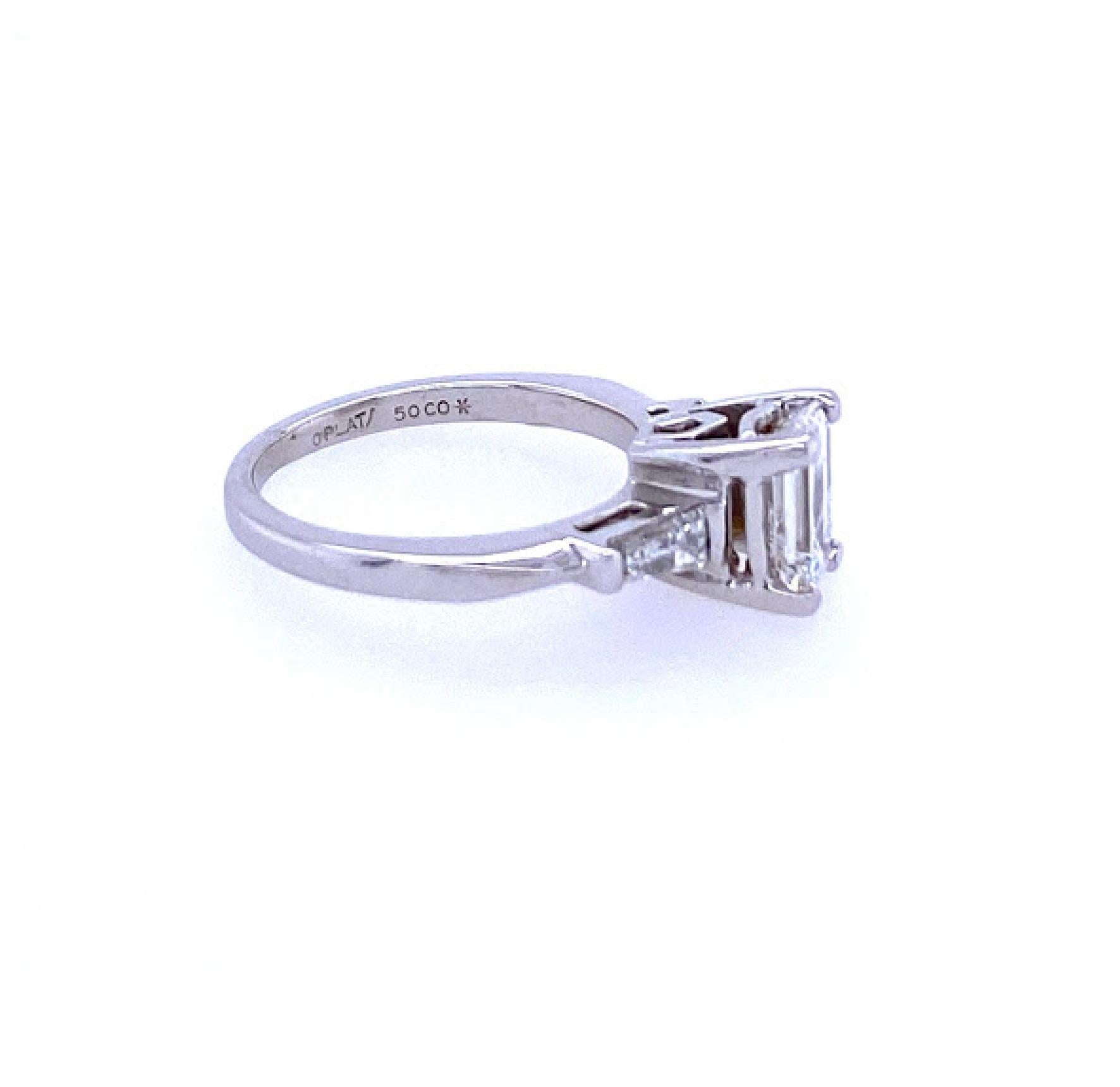 Emerald Cut Three-Stone Engagement Ring In Good Condition In Towson, MD