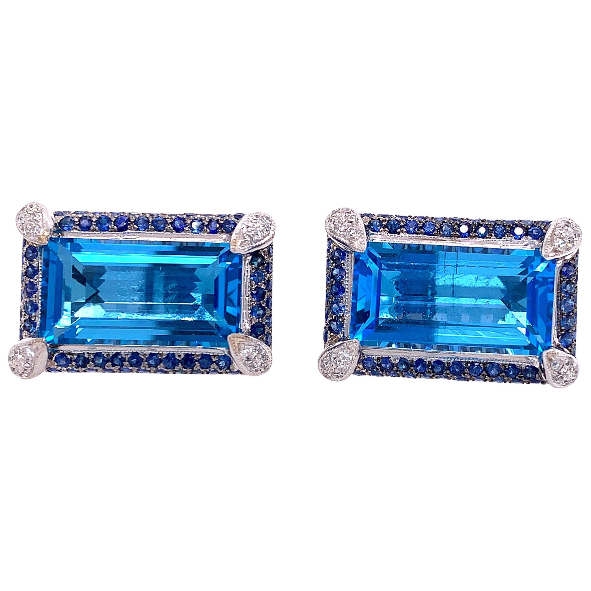 Emerald Cut Topaz, Blue Sapphire and Diamond Cufflinks