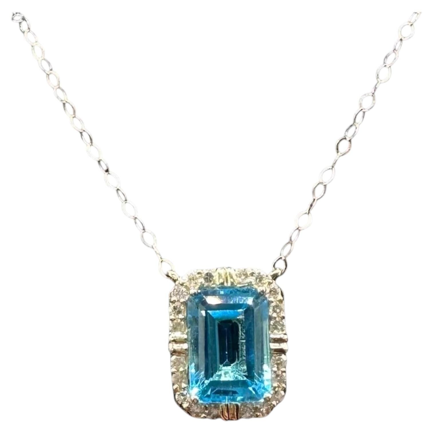 Collana di diamanti con topazio taglio smeraldo in oro giallo 10 carati &New