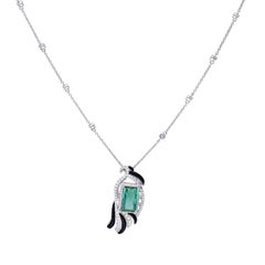 Emerald cut tourmaline 6.3 Cts gemstone pendant gold / 18k white gold diamond