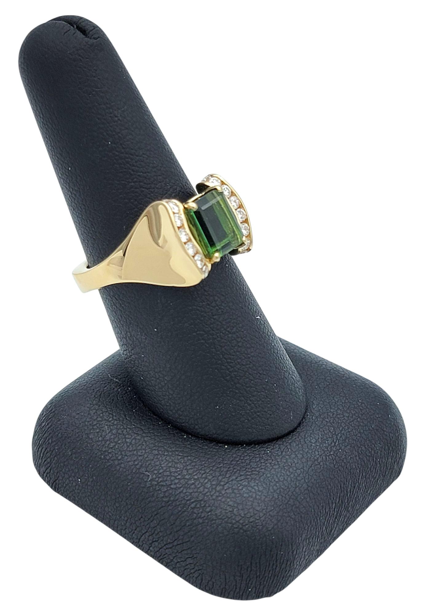 Emerald Cut Tourmaline and Channel Set Diamond Ring in 14 Karat Yellow Gold im Angebot 6