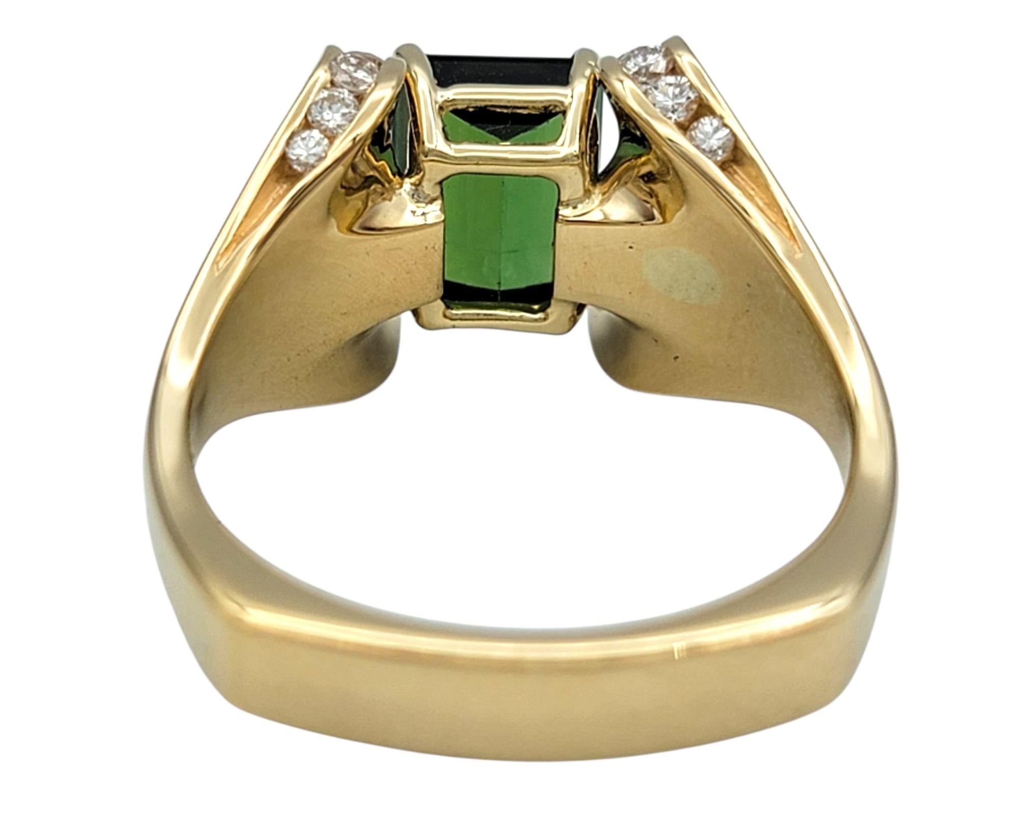 Emerald Cut Tourmaline and Channel Set Diamond Ring in 14 Karat Yellow Gold Damen im Angebot